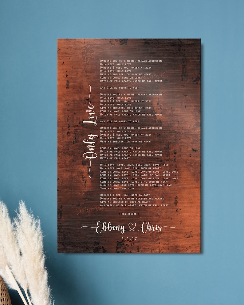 May include: A rustic wooden background with a white text overlay of a song lyric about love. The text includes the lyrics "Only Love" and "Watch me fall apart". The text also includes the names "Ebbony" and "Chris" with a heart symbol and the date "1.1.17".