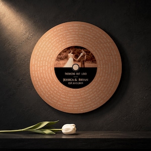 Copper Record with Photo, 7 Year Gift, Lyrics Wall Art, 22nd Anniversary, Custom Song Plaque, 7th Anniversary