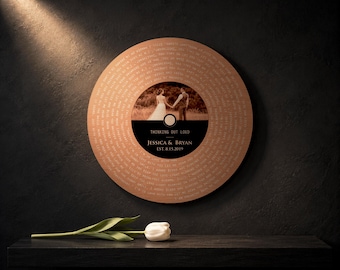Copper Record with Photo, 7 Year Gift, Lyrics Wall Art, 22nd Anniversary, Custom Song Plaque, 7th Anniversary