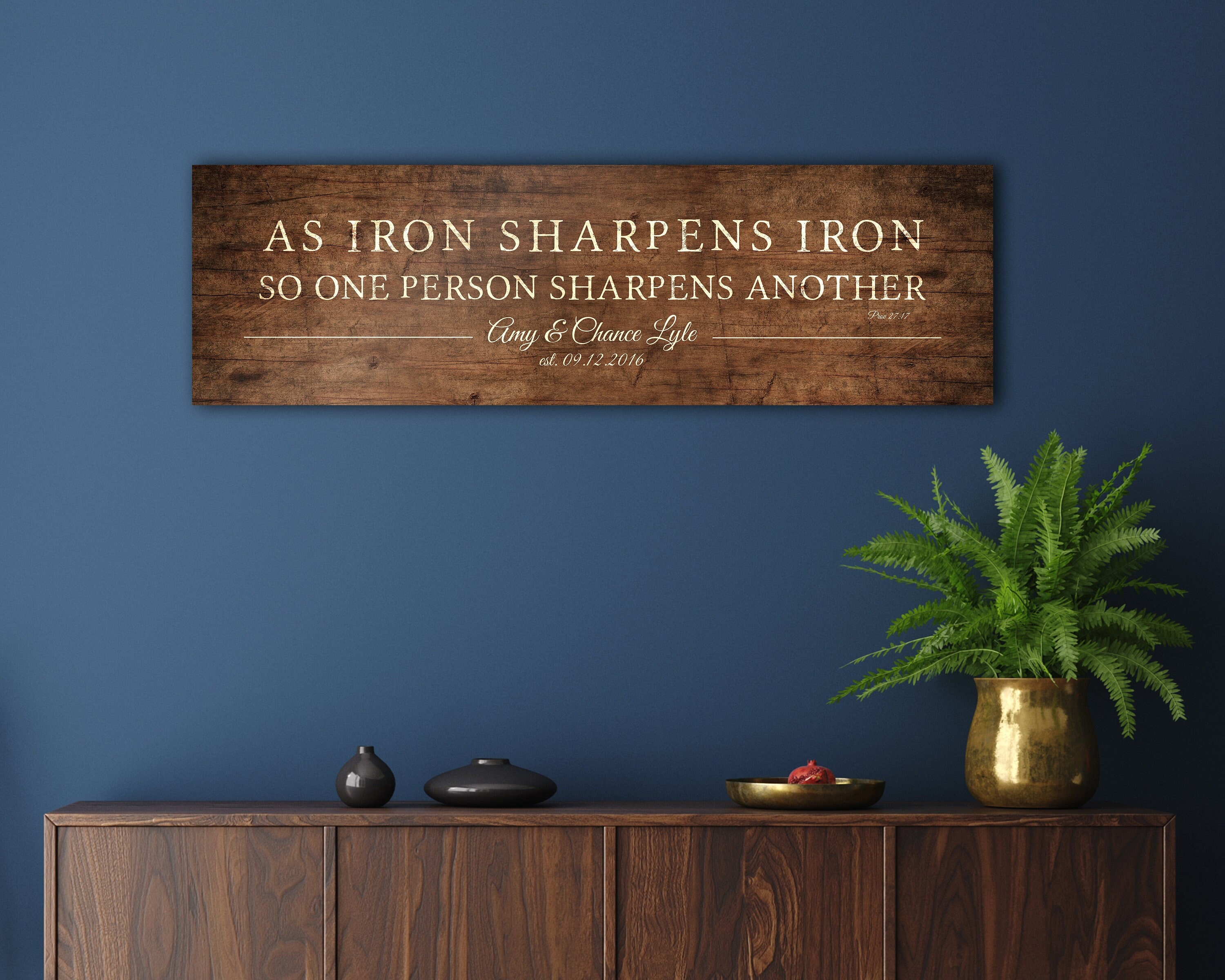 As Iron Sharpens Iron Wood Sign, Personalized Christian Decor, 5th Anniversary Gift, Custom Wood Sign, Religious Wall Art, Faith-Based Gift