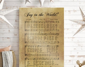 Joy to the World Bladmuziekplaat: decor kerstlied, vintage gouden kerstkunst
