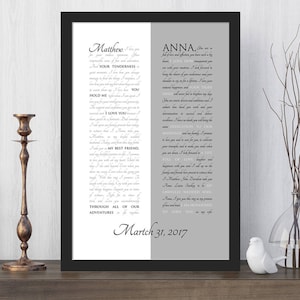 Paper Gift For Wife, Framed Wedding Vow print, 1 Year Anniversary Gift, Printed Vows on Canvas, Anniversary Paper Gift, Print Wedding Vow