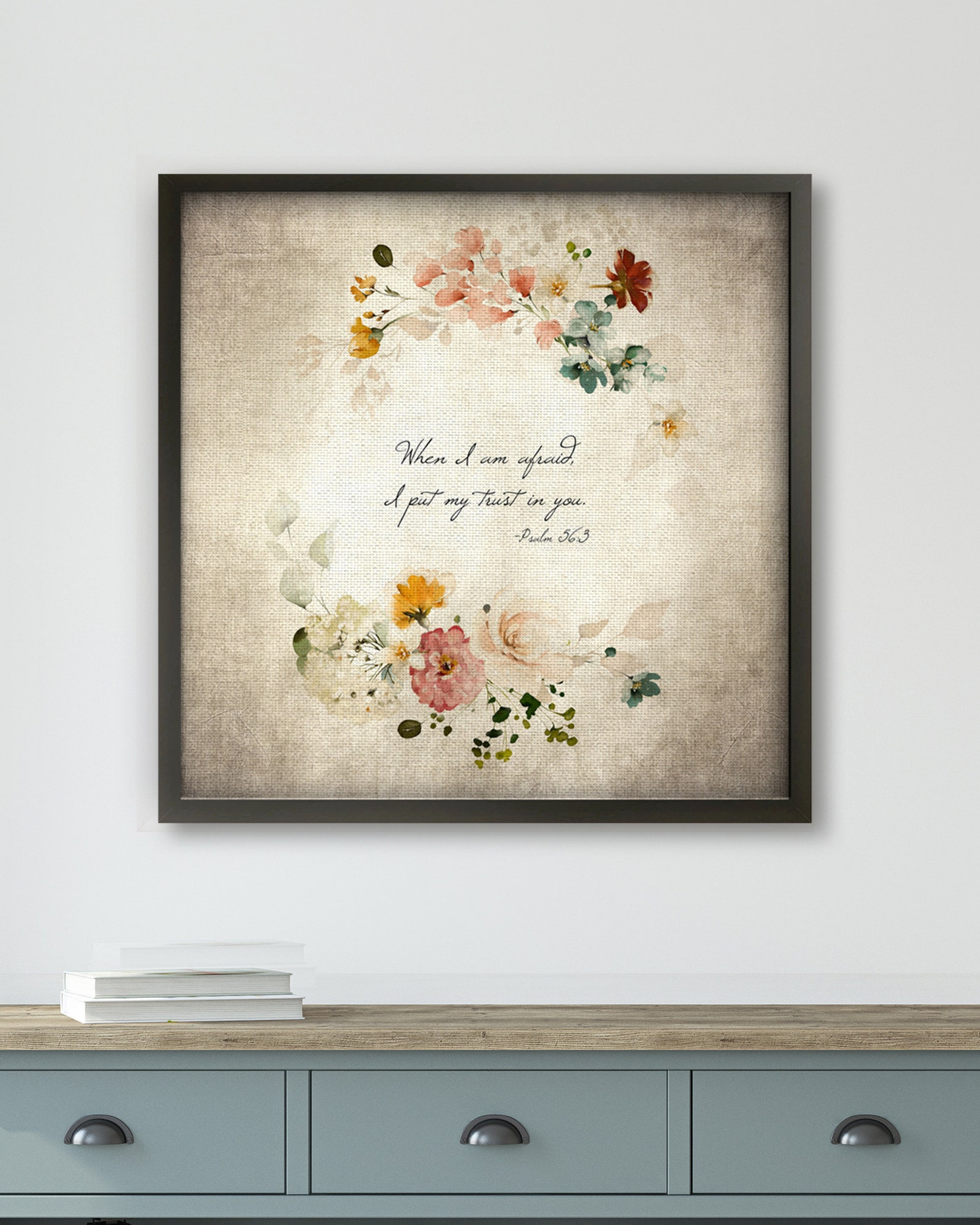 Cottage Scripture Image Framed Psalm 56:3 Scripture Canvas, Floral Cottage Decor - Etsy