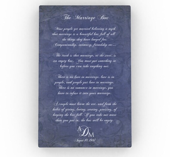 The Marriage Box Poem Personalized Wedding Gift Monogram Etsy