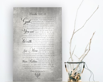 Personalized Women's Bible Verse Art on Tin: Proverbs 31 Wall Decor, 10th Anniversary Gift for wife, Sign, Mom Tribute