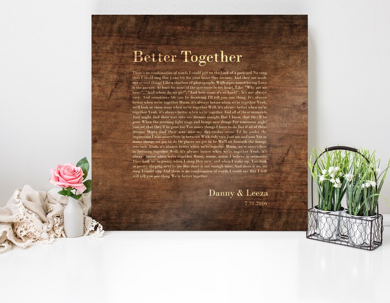 Lyrics on Wood 5 Year Anniversary Gift 5th Wedding Stained Birch