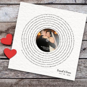 Jubiläumsgeschenk, Auf Papier, Erster Tanz, Unser Lied, Papiergeschenk, Für Ehemann, Hochzeitsfoto, Unser Lied, 1. Tanz, Schallplatte, Liedtext,
