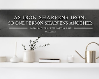 Personalized Couples Iron Sharpens Iron Sign, Proverbs  27:17 Gift for Couples, Religious Wedding gift, Christian Anniversary Gift, 6 Year
