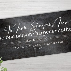 Personalized Iron sharpens iron Anniversary Gifts - Family Name Sign, Custom Iron Gift, Christian Wedding gift, Prov 27:17, Anniversary Gift