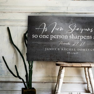 Iron Sharpens Iron Anniversary Gifts, Family name sign with custom bible verse, Personalized Iron Gift, Gift for Him,  Iron Anniversary Gift