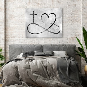 Mens tin gift, Personalized infinity heart with cross wall decor, Custom est. sign, Couple sign, His and Her wall art, Couple gift with name