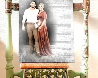 Vintage Photo Tin, Lyrics Photo Gift, Wedding Photo on Tin, Wedding vows with photo, Anniversary Gift for Him, 10th Anniversary photo gift