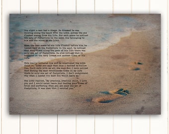 Footprints in the Sand, Wood inspired, Beach, art, Inspirational, poster, nautical, gift, Footprints poem, gifts of faith, canvas, scripture