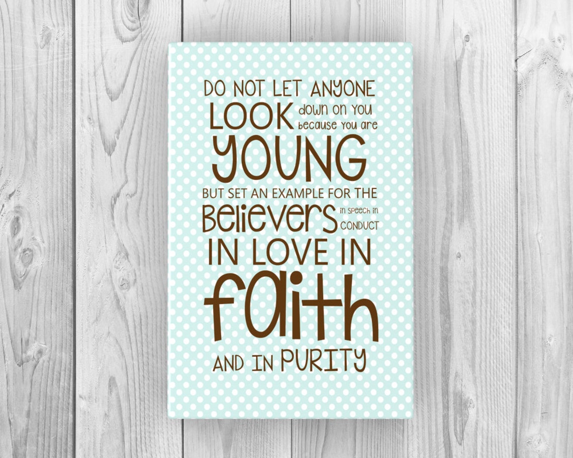 1 Timoteo 4:12 Escritura en lienzo Arte del versículo de la | Etsy