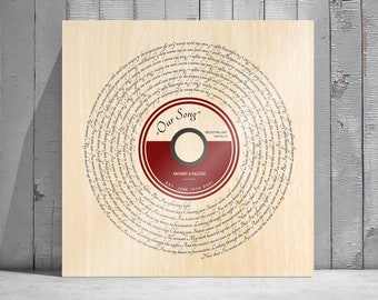 Custom Song Tribute, Vinyl Record Art, Any Song Lyrics Plaque, Personalized Song Lyrics Record LP, Wooden Gift Idea, 5th Anniversary Gift