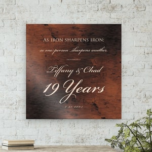 19 Years, Bronze Plaque, 19th Anniversary Gift, Bronze Anniversary, Proverbs 27:17 sign, 19 year anniversary, Christian Gift for Couple
