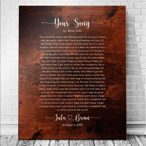 Custom Wedding Song Art, Personalized Word Art Plaque, Anniversary Gift for Him, Bronze Anniversary Gift for wife, Personalized Lyrics Sign