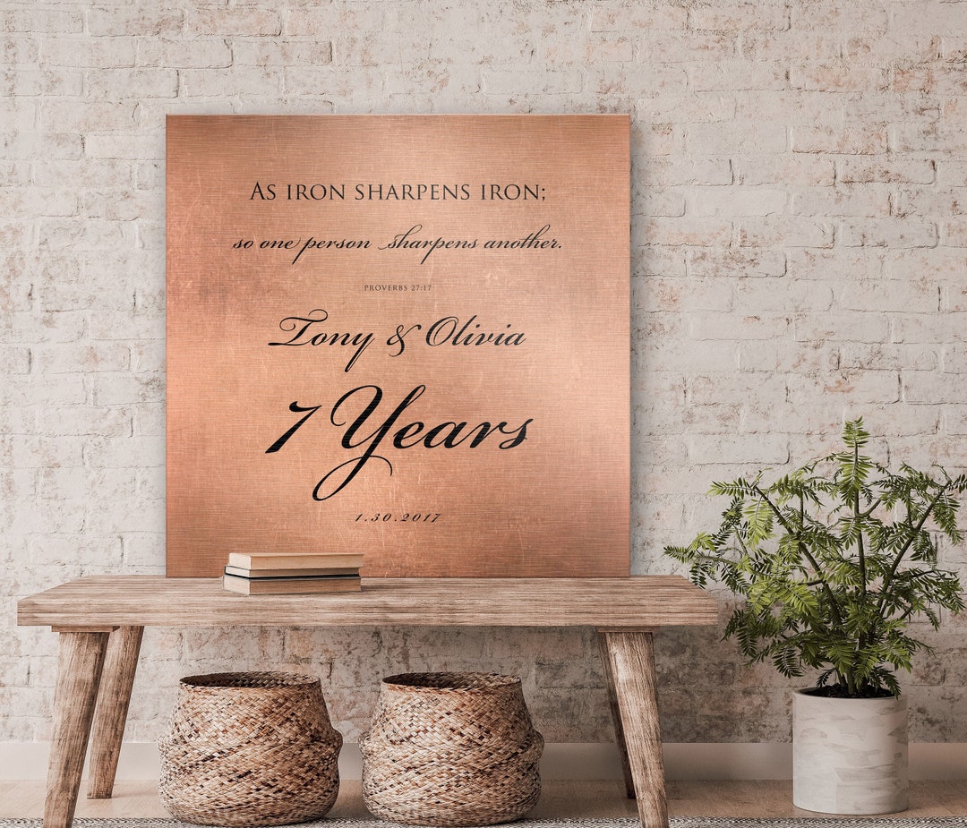 Copper Wedding Anniversary Sign, Proverbs 2717 Copper Gift, 7 Year