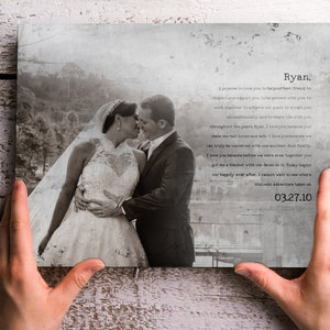 Lata con foto antigua, regalo con foto de letras, foto de boda en lata, votos matrimoniales con foto, regalo de aniversario para él, regalo con foto del décimo aniversario