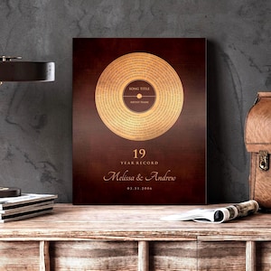 Milestone Record, on Bronze, Custom Record Art, 8 Year Anniversary Gift, for him, with Names, Bronze Anniversary, for husband, Lyrics Art