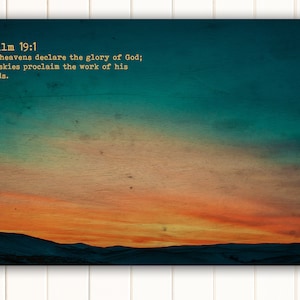 Psalm 19:1, Heavens declare the glory, Scenic, Canvas, Bible verse art, Wood inspired, christian art, gift, gifts of faith, scripture print