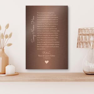 Custom Metal First Dance Lyric Art, Personalized, Romantic Wall Decor, Anniversary, For Wife, With Names,  Unique Gift for Wife, Bronze, 8th
