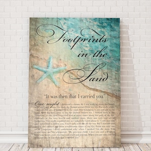 Fußabdrücke im Sand Holztafel, Aquarell, auf Holz, Fußabdrücke Gedicht Geschenk, Fußabdrücke Gedicht Kunst, Seestern Kunst, rustikales christliches Dekor