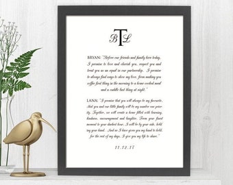 Paper Anniversary Gift, 1st Wedding Anniversary Gift, Monogrammed, Wedding Vow print, Framed Vows, Gift for, 1st Anniversary, Paper Gift