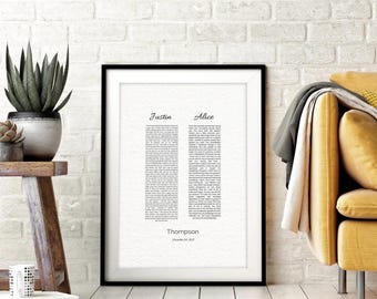 Paper Anniversary Gift, Framed Wedding Vows, 1st Anniversary Gift, Paper Gift for Men, 1 Year, Wedding Vow Print, Modern Gift, Art, Canvas