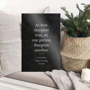 As Iron Sharpens Iron, Monogrammed Gift, Scripture Sign, Proverbs 27:17, Gift for 6th, Anniversary, 6 Year Wedding, Gift for Couple, Gift