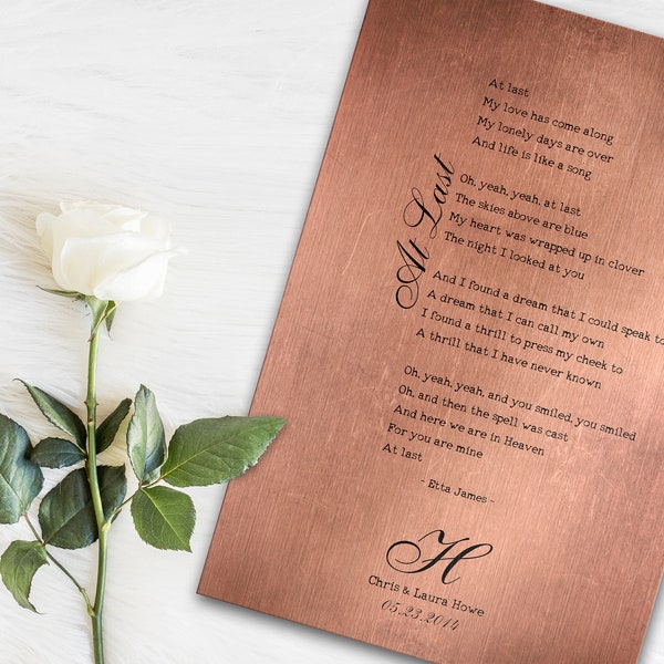 Copper Anniversary Gift, 7 Year Gift, Copper Gift, 7th Anniversary Gift, Our Song, Metal Sign, Personalized Gift, copper gift for women