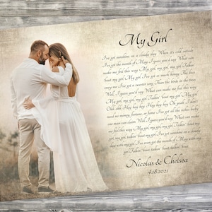 Vintage Canvas Photo with Lyrics, Customized Song, Vows and Photo Canvas, Cotton Anniversary Gift, Canvas Print with Quote, 2 Year Gift