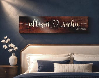 Personalized Bronze Anniversary Sign: Heart Connected Names, Rustic Decor