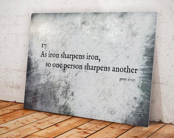 Iron Sharpens Iron Plaque, Personalized Bible Verse, Corporate Gift, Christian wall art, Iron Anniversary Gifts for him, for men, Metal Sign