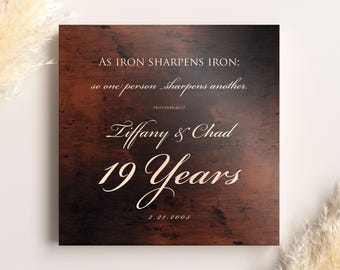 19 Years, Bronze Plaque, 19th Anniversary Gift, Bronze Anniversary, Proverbs 27:17 sign, 19 year anniversary, Christian Gift for Couple