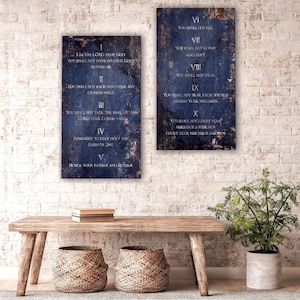 Ten Commandments Tablets Metal Wall Art: Rustic Christian Decor, Two-Piece Set