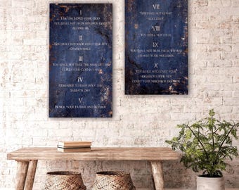 Ten Commandments Tablets Metal Wall Art: Rustic Christian Decor, Two-Piece Set