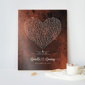 Benutzerdefinierte herzförmige Songtexte auf Bronze, Paare-Song-Plakette, Bronze-Jubiläumsgeschenk für Frau, personalisiertes 8-jähriges Jubiläumsgeschenk, Zeichen