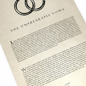 The Unbreakable Vows, Anniversary Book Page Gift, Wizard Theme Paper