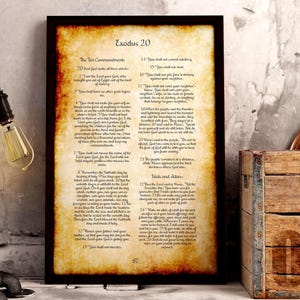 Ten Commandments Art Print: Rustic Framed Scripture, Exodus 20