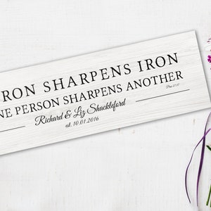 As Iron Sharpens Iron Sign, Wood Anniverary Gift, Personalized Wood Gift, Proverbs 27:17, Christian Wedding Gift, Couple gift with Scripture