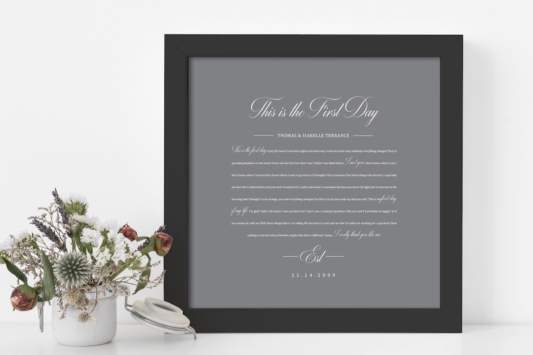 1st Year Anniverary Gift, Paper Anniversary Gift, Song Lyrics on Paper ...