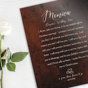 Our Wedding Vows on Bronze, Custom Wedding Vow Art, Bronze Gift, Bronze Gift for her, Men Bronze Gift, Anniversary Gift for him, Vows Print