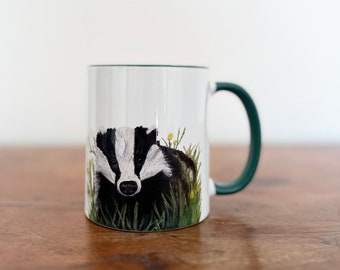 Badger Mug - Wildlife Gift - Mug - Badger - Green Art Mug - Country Gift - Wildlife Gift - Country kitchen - Ceramic Mug
