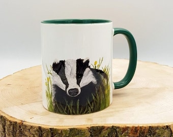 Badger Mug - Wildlife Gift - Mug - Badger - Green Art Mug - Country Gift - Wildlife Gift - Country kitchen -