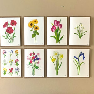 Lot de 8 cartes florales - cartes fleurs de jardin britanniques - cartes fleurs sauvages - cartes spéciales - grand paquet de cartes floral