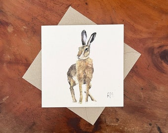 Standing Hare Greetings Card - Stitched Illustration Wildlife Card - Eco Card - Birthday Card - British Wildlife - Hare Artwork - Hare