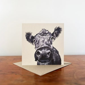 Blaue graue Kuh-Grußkarte genähte Illustrationskarte Öko-Karte Geburtstagskarte britische Landkunst Kuh-Kunstwerk blaugraue Kuh Bild 2