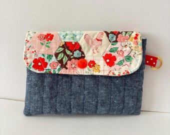 Monedero/bolsillo con cremallera de tela de algodón hecha a mano