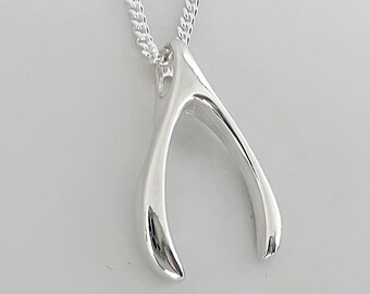 Sterling silver wishbone necklace, silver wishbone pendant necklace choose chain, Silver wishbone Jewelry, good luck celebrity necklace